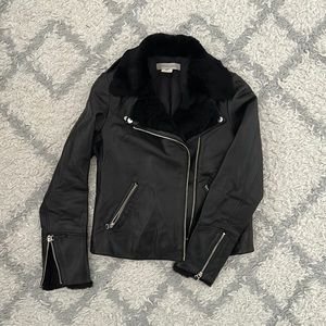 Gerard Darel real leather and rabbit fur black moto jacket. Lovely soft leather!